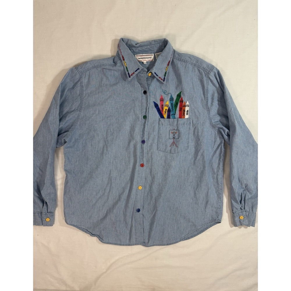 Crayon TeacherWestbound Light Blue Denim Shirt Jacket with Multicolor Embroidery